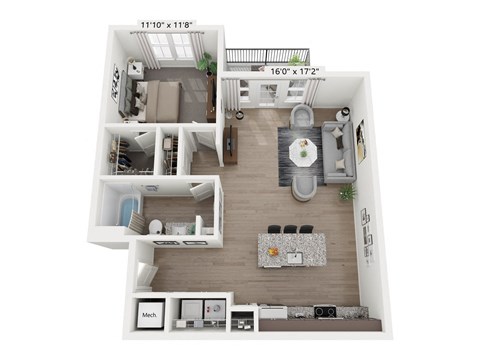 a floor plan of a 1 bedroom apartment at Plat 4 at Research Triangle in Durham, NC